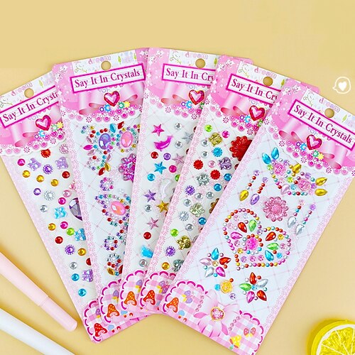 

5 Sheets Gem Stickers for School Student Notebook Waterproof Self-adhesive Luxury for Women Girls Kids