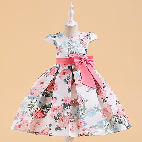 

Kids Little Girls' Dress Flower Skater Dress Special Occasion Daily Bow Print Pink Knee-length Sleeveless Princess Cute Dresses Spring Summer Slim 3-10 Years