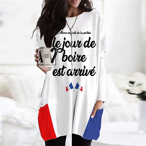 

Women's Shift Dress Short Mini Dress White Long Sleeve Color Block Letter Pocket Print Fall Spring Crew Neck Casual Vacation 2022 S M L XL XXL 3XL