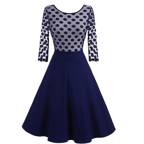 

Women's Party Dress Lace Dress Swing Dress Midi Dress Dark Blue 3/4 Length Sleeve Polka Dot Lace Winter Fall Autumn Crew Neck Fashion 2022 S M L XL XXL