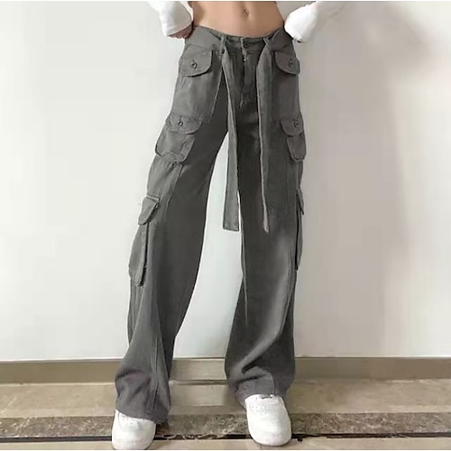 

Women's Cargo Pants Pants Trousers Kim Pants Cotton Blend Gray Black Mid Waist Fashion Casual Weekend Baggy Micro-elastic Full Length Comfort Plain S M L XL XXL / Loose Fit