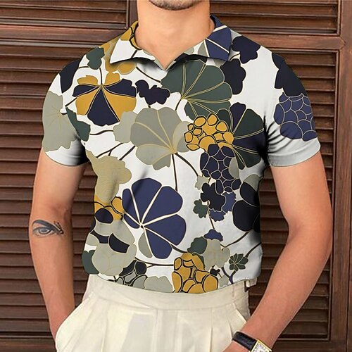 

Men's Collar Polo Shirt Golf Shirt Floral Turndown Green 3D Print Outdoor Casual Short Sleeve Print Clothing Apparel Fashion Designer Casual Comfortable / Sports