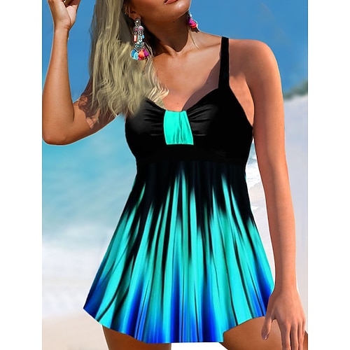 

Women's Swimwear Tankini 2 Piece Plus Size Swimsuit Open Back Waves Zebra Print Green Blue Strap Bathing Suits New Stylish Vacation / Modern / Cute / Padded Bras