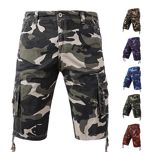 

Men's Cargo Shorts Crop Multi Pocket Print Camouflage Calf-Length Casual Daily Going out 100% Cotton Sports Stylish Blue camouflage Red camouflage