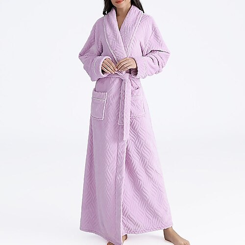 

Women's Pajamas Winter Robes Gown Bathrobes Nighty Pure Color Comfort Soft Home Polyester Lapel Long Sleeve Pocket Winter Fall Purple Wine / Flannel / Pjs