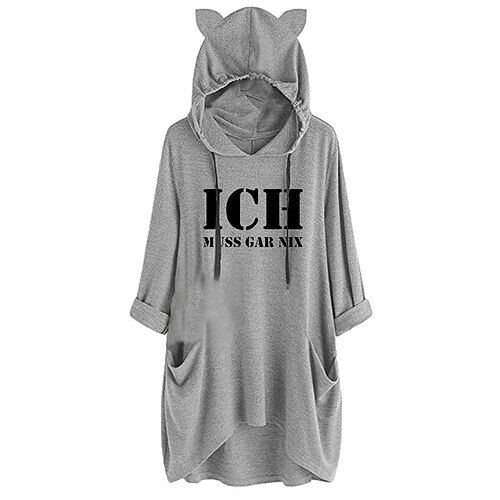 

Women's Shift Dress Short Mini Dress Gray Long Sleeve Fall Letter Pocket Print Fall Spring Hooded Casual 2022 S M L XL XXL 3XL