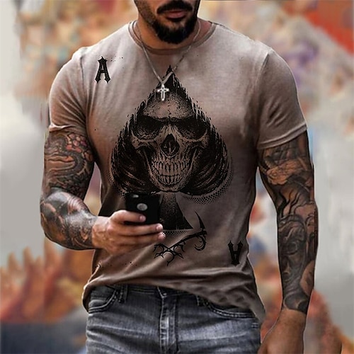 

Men's T shirt Tee 3D Print Graphic Prints Skull Poker Crew Neck Street Casual 3D Print Short Sleeve Tops Fashion Breathable Comfortable Big and Tall Khaki / Summer / Spring / Summer