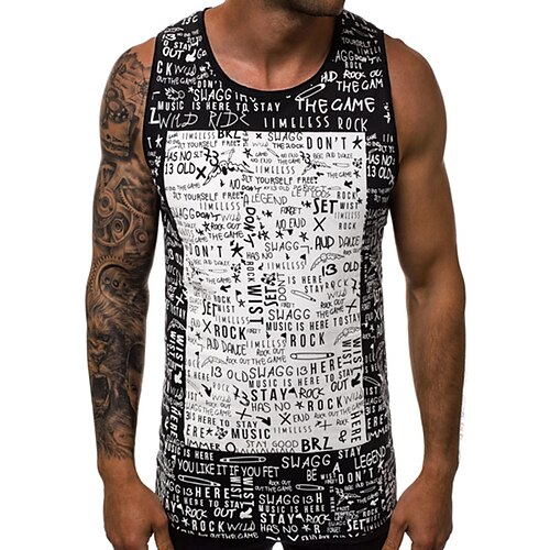 

Men's Tank Top Vest Graphic Slogan Crew Neck Army Green Red White Black 3D Print Street Casual Sleeveless Print Clothing Apparel Basic Fashion Classic Comfortable / Summer / Summer / Sports