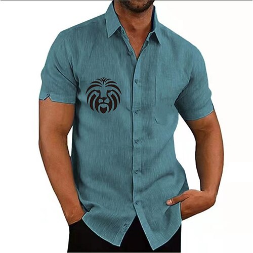

Men's Shirt Solid Color Tiger Turndown Street Casual Button-Down Print Half Sleeve Tops Designer Casual Fashion Breathable Sea Blue White Black / Summer