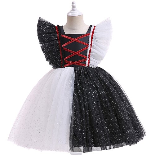 

Kids Little Girls' Dress Color Block Tulle Dress Party Birthday Ruched Sparkle Black Midi Short Sleeve Vintage Costume Dresses Spring Summer Slim 1 PC 3-10 Years