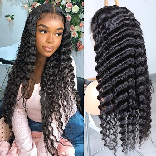 

Remy Human Hair 13x4 Lace Front Wig Free Part Brazilian Hair Deep Wave Natural Wig 130% 150% 180% Density with Baby Hair Natural Hairline Pre-Plucked For wigs for black women Long Human Hair Lace Wig