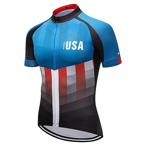 

21Grams Men's Cycling Jersey Short Sleeve Bike Top with 3 Rear Pockets Mountain Bike MTB Road Bike Cycling Breathable Quick Dry Moisture Wicking Reflective Strips Blue American / USA Polyester Spandex