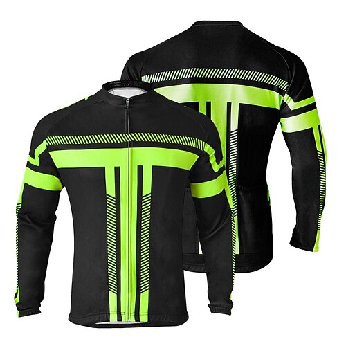 

21Grams Men's Cycling Jersey Long Sleeve Bike Top with 3 Rear Pockets Mountain Bike MTB Road Bike Cycling Breathable Quick Dry Moisture Wicking Reflective Strips Green Stripes Polyester Spandex Sports