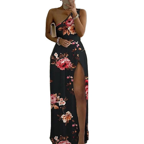 

Mujer Vestido de Fiesta Verde Trébol Negro Color Camello Sin Mangas Floral Separado Primavera Verano Un Hombro Fiesta Delgado 2022 S M L XL XXL