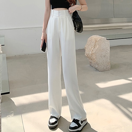 

Women's Dress Pants Pants Trousers Straight Cotton Blend Khaki White Black Mid Waist Fashion Daily Work Side Pockets Baggy Micro-elastic Full Length Comfort Plain S M L XL XXL