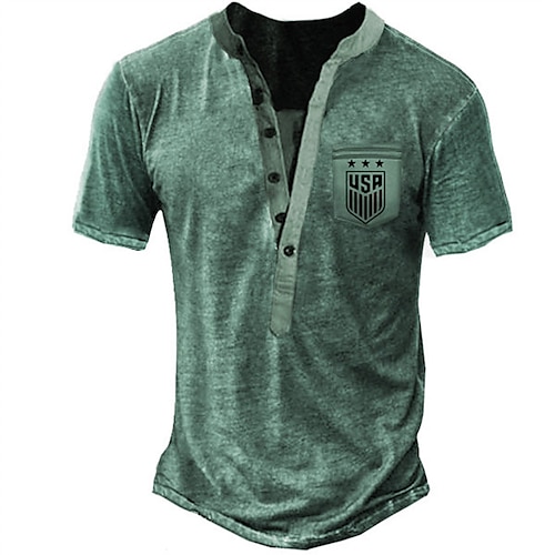 

Men's Henley Shirt Tee T shirt Tee 3D Print Graphic Patterned Letter Plus Size Henley Daily Sports Button-Down Print Short Sleeve Tops Designer Basic Classic Comfortable Green / Summer / Summer