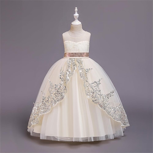 

Bambino Piccolo Da ragazza Vestito Tinta unita Fiore decorativo Abito linea A Feste Occasioni speciali Con lustrini Con ricami Bianco Champagne Rosso Medio Senza maniche Da principessa stile sveglio