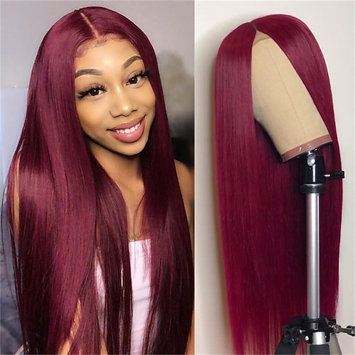 

99J Hair Color 13x4 Lace Frontal Wig Burgundy Straight Colored Human Hair Wigs