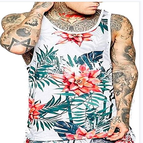 

Men's Tank Top Vest 3D Print Graphic Prints Coconut Tree Crew Neck Street Casual 3D Print Sleeveless Tops Fashion Breathable Comfortable Big and Tall Rainbow / Summer / Spring / Summer