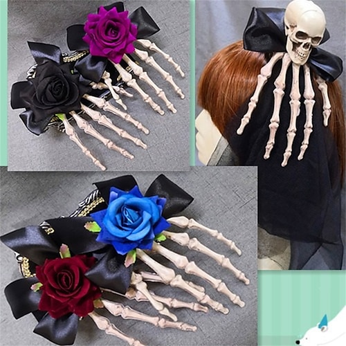 

1pcs Skeleton Hand Hairpin Rose Bow Claw Gauze Gothic Net Girl Role Play Horror Party Supplies Hair Accessories Halloween