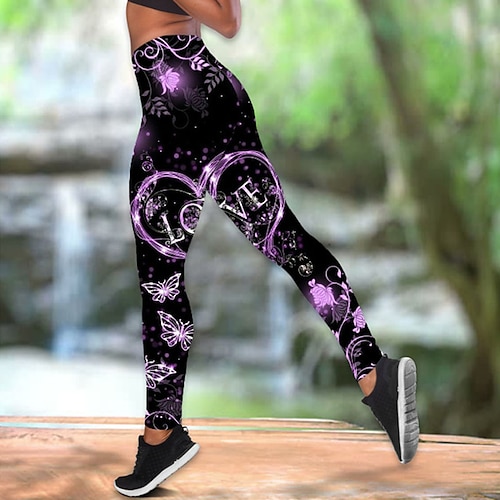 

Women's Yoga Pants Tummy Control Butt Lift High Waist Yoga Fitness Gym Workout Leggings Bottoms Butterfly Light Purple White Green Sports Activewear High Elasticity Skinny / Athletic / Athleisure