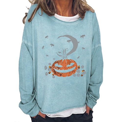 

Women's Pullover Graphic Patterned Halloween Pumpkin Print Halloween Casual Hot Stamping Basic Essential Casual Hoodies Sweatshirts Black Khaki Light Grey