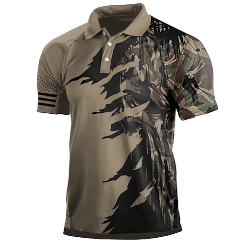

Men's Collar Polo Shirt Golf Shirt Camo / Camouflage Turndown Light Brown 3D Print Street Daily Short Sleeve 3D Button-Down Clothing Apparel Fashion Casual Breathable Comfortable / Beach