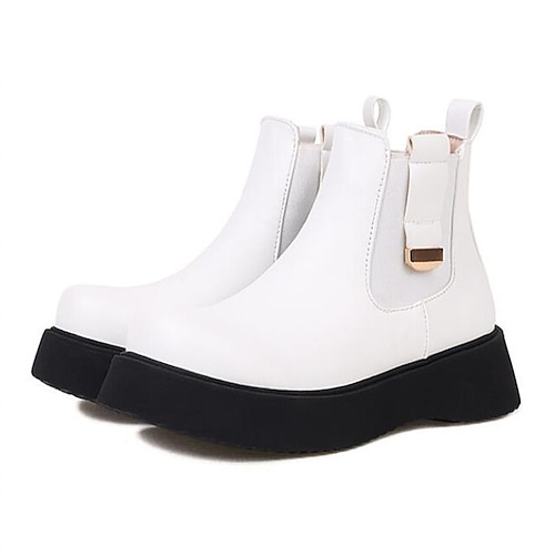 

Women's Boots Daily Chelsea Boots Booties Ankle Boots Chunky Heel Round Toe Minimalism PU Leather Loafer Solid Colored Black White