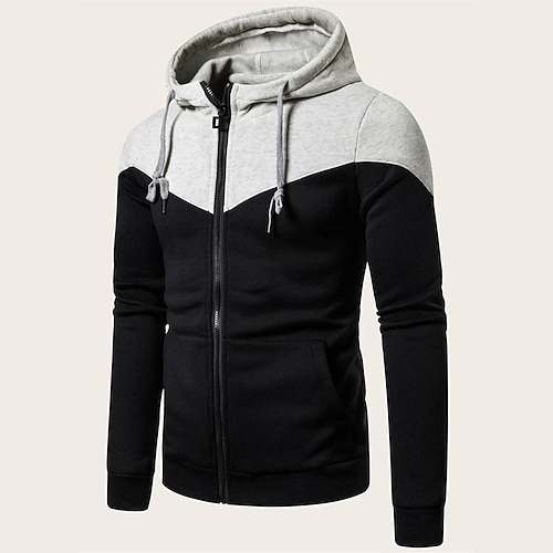 

Men's Full Zip Hoodie Jacket Black Hooded Color Block Zipper Pocket Going out Streetwear Cool Casual Winter Fall & Winter Clothing Apparel Hoodies Sweatshirts Long Sleeve