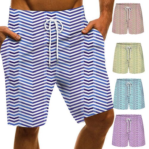 

Men's Swim Trunks Swim Shorts Quick Dry Board Shorts Bathing Suit with Pockets Drawstring Swimming Surfing Beach Water Sports Stripes Printed Spring Summer