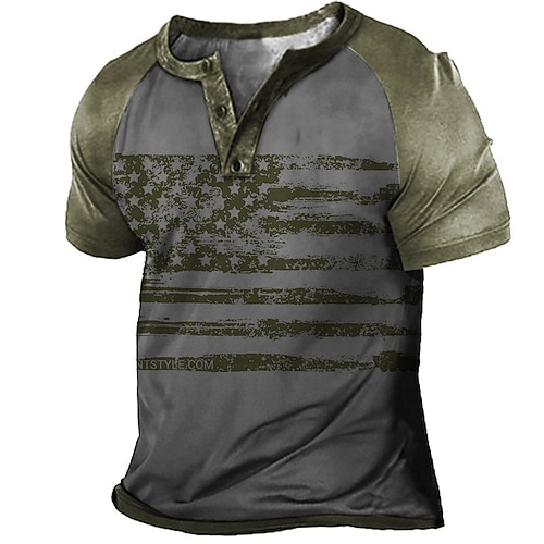 

Men's Henley Shirt Tee T shirt Tee 3D Print Graphic Patterned Color Block National Flag Plus Size Henley Daily Sports Patchwork Button-Down Short Sleeve Tops Basic Casual Classic Big and Tall Gray