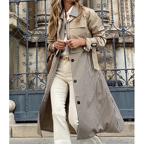 

Women's Coat Long Stylish Coat Khaki Active Daily Fall Single Breasted Turndown Regular Fit S M L XL 2XL 3XL