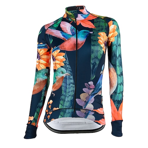 

21Grams Women's Cycling Jersey Long Sleeve Bike Top with 3 Rear Pockets Mountain Bike MTB Road Bike Cycling Breathable Quick Dry Moisture Wicking Reflective Strips Green Floral Botanical Polyester