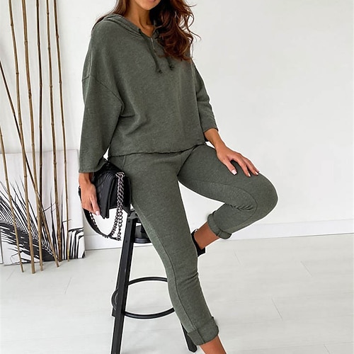 

Women's Loungewear Sets Nighty 2 Pieces Pure Color Fashion Comfort Home Street Polyester Hoodie Long Sleeve Hoodie Pant Winter Fall Green