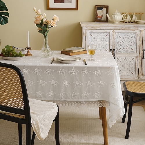 

Contton Linen Rectangle Lace Tablecloth Pastoral Rustic Table Cloth Washable Table Cover for Indoor&Outdoor,Farmhouse Decor,Picnic,Tabletop Decoration