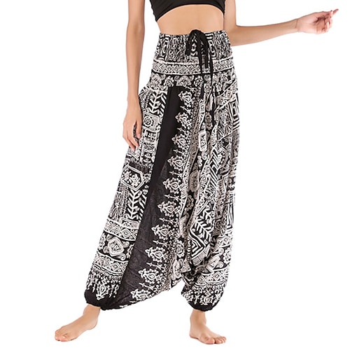 

Women's Joggers Pants Trousers Trousers Harem Pants Black High Waist Boho Hip-Hop Hippie Casual Weekend High Cut Print Micro-elastic Full Length Comfort Graphic One-Size / Loose Fit