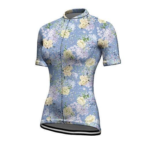 

21Grams Women's Cycling Jersey Short Sleeve Bike Top with 3 Rear Pockets Mountain Bike MTB Road Bike Cycling Breathable Quick Dry Moisture Wicking Blue Floral Botanical Spandex Polyester Sports