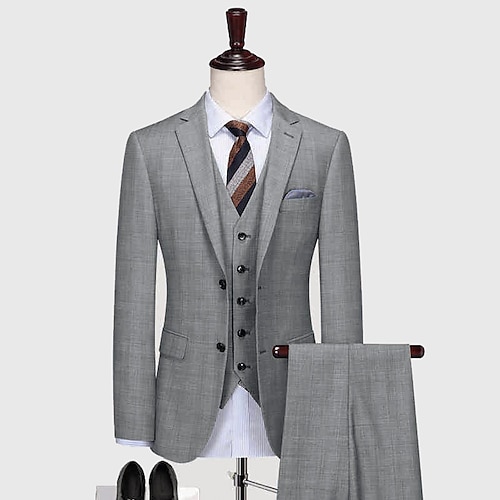 

Custom Suit Wedding Special Occasion Event Party Notch Light Gray Plaid Wool