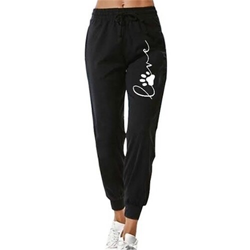 

Women's Casual / Sporty Athleisure Jogger Sweatpants Elastic Drawstring Design Print Full Length Pants Leisure Sports Weekend Micro-elastic Graphic Patterned Comfort Mid Waist Black S M L XL XXL
