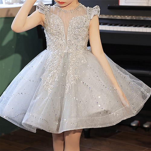 

Party Event / Party Princess Flower Girl Dresses Jewel Neck Knee Length Organza Spring Summer with Crystals Paillette Cute Girls' Party Dress Fit 3-16 Years