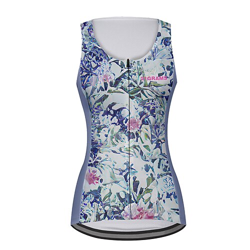 

21Grams Women's Cycling Vest Sleeveless Blue Floral Botanical Bike Breathable Quick Dry Reflective Strips Back Pocket Polyester Spandex Sports Floral Botanical Clothing Apparel