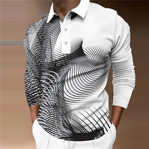 

Men's Collar Polo Shirt Golf Shirt Curve Turndown White 3D Print Outdoor Street Long Sleeve Button-Down Print Clothing Apparel Fashion Designer Casual Breathable
