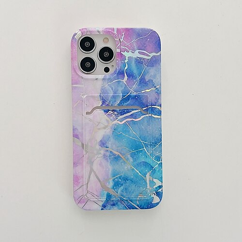 

Phone Case For Apple Back Cover iPhone 13 Pro Max 12 Mini 11 X XR XS Max 8 7 Bumper Frame Card Holder Slots Soft Edges Scenery Marble TPU