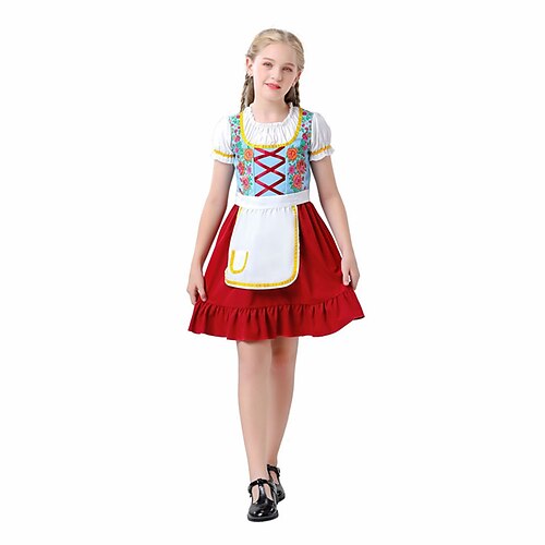 

Oktoberfest / Beer Cosplay Costume Masquerade Kid's Girls' Oktoberfest Beer Masquerade Festival / Holiday Polyster Red Easy Carnival Costumes Floral Print / Dress / Apron / Dress / Apron