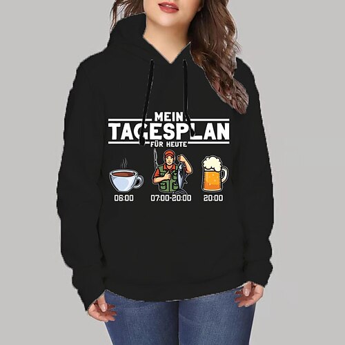 

Women's Plus Size Tops Hoodie Sweatshirt Food Letter Print Long Sleeve Hooded Streetwear Daily Vacation Polyester Fall Winter White Black