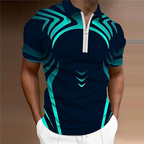 

Hombre POLO Camiseta de golf Geometría Cuello Vuelto Verde Trébol Morado Verde Oscuro Rojo Impresión 3D Exterior Calle Mangas cortas Cremallera Estampado Ropa Moda Design Casual Transpirable / Verano