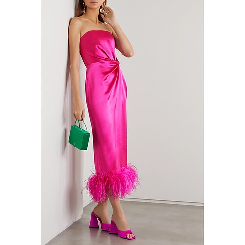 

Women's Party Dress Midi Dress Sleeveless Pure Color Split Feather Fall Winter Strapless Elegant Dress