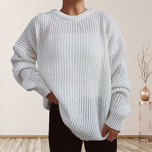 

Women's Pullover Sweater jumper Jumper Crochet Knit Knitted Pure Color Crew Neck Stylish Casual Home Holiday Winter Fall Wine Khaki S M L / Long Sleeve / Regular Fit / Going out