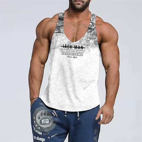 

Men's Tank Top Vest Graphic Slogan Crew Neck White 3D Print Street Casual Sleeveless Print Clothing Apparel Basic Fashion Classic Comfortable / Summer / Summer / Sports