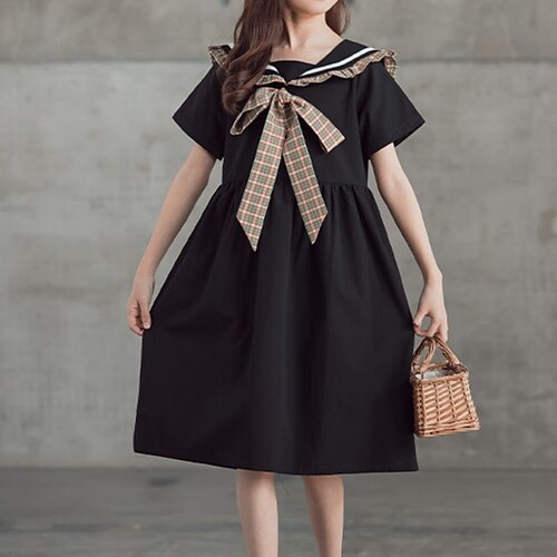

Kids Little Girls' Dress Plaid A Line Dress Daily Patchwork Black Midi Short Sleeve Beautiful Cute Dresses Spring Summer Regular Fit 3-12 Years